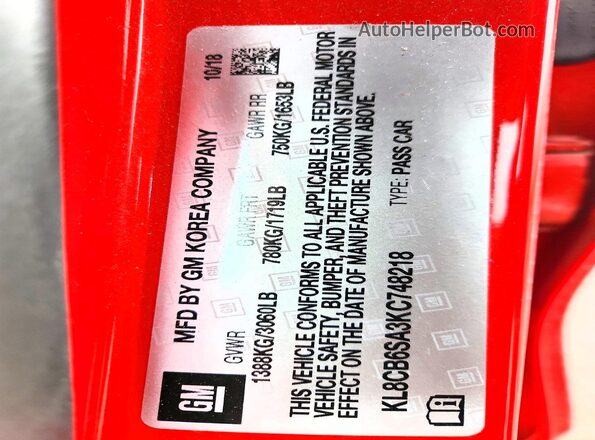 KL8CB6SA3KC748218 2019 CHEVROLET SPARK Two Tone Вид підкапотного простору