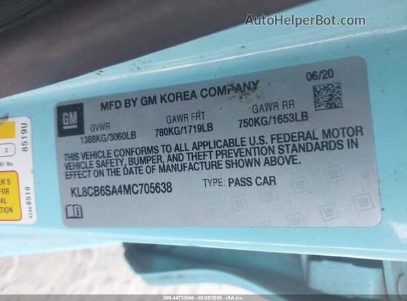 KL8CB6SA4MC705638 2021 CHEVROLET SPARK Blue Вид підкапотного простору