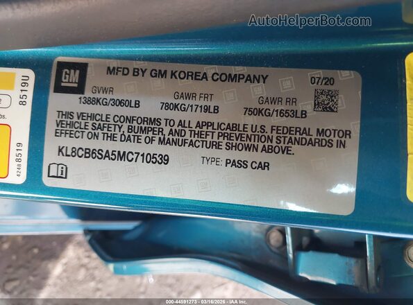 KL8CB6SA5MC710539 2021 CHEVROLET SPARK Blue Widok komory silnika