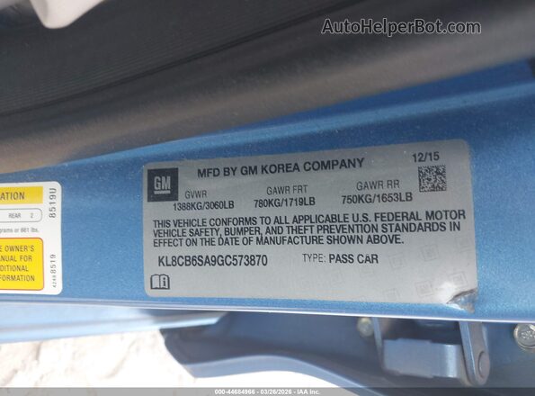 KL8CB6SA9GC573870 2016 CHEVROLET SPARK Blue ძრავის განყოფილების ხედი