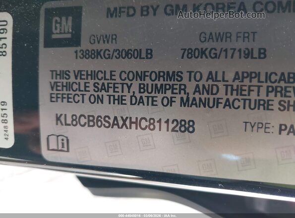 KL8CB6SAXHC811288 2017 CHEVROLET SPARK Black ძრავის განყოფილების ხედი