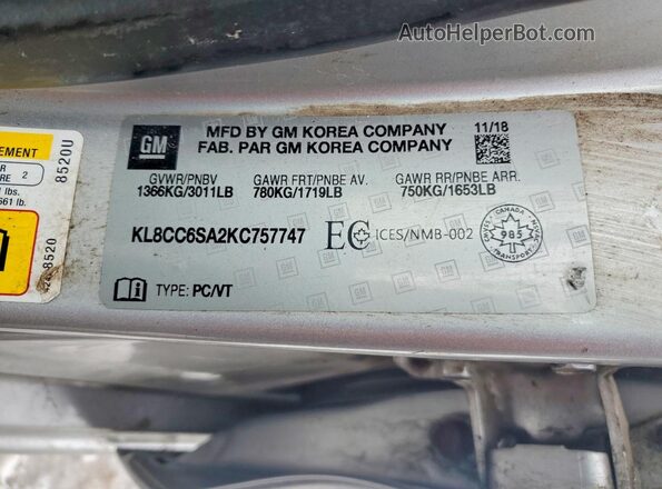 KL8CC6SA2KC757747 2019 CHEVROLET SPARK Silver Widok komory silnika