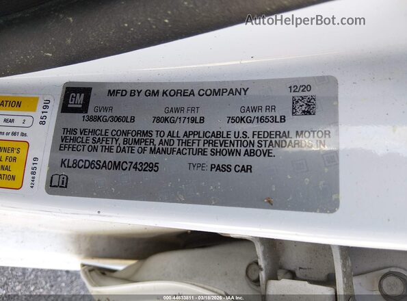 KL8CD6SA0MC743295 2021 CHEVROLET SPARK White Widok komory silnika