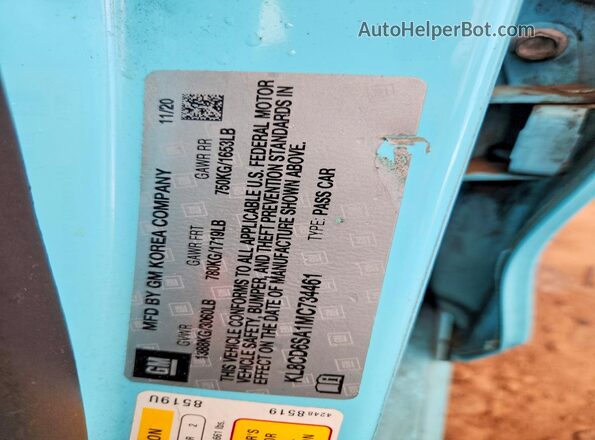KL8CD6SA1MC734461 2021 CHEVROLET SPARK Blue VIN sticker view