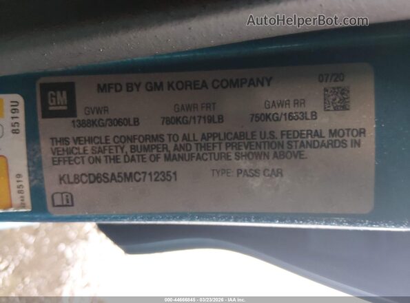 KL8CD6SA5MC712351 2021 CHEVROLET SPARK Blue Вид підкапотного простору
