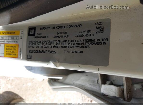 KL8CD6SA8MC738622 2021 CHEVROLET SPARK White ძრავის განყოფილების ხედი