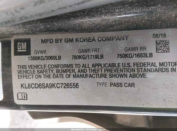 KL8CD6SA9KC726556 2019 CHEVROLET SPARK Black Вид підкапотного простору
