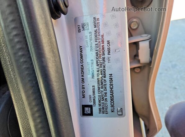 KL8CD6SAXHC818414 2017 CHEVROLET SPARK Бежевый Вид наклейки с VIN-кодом