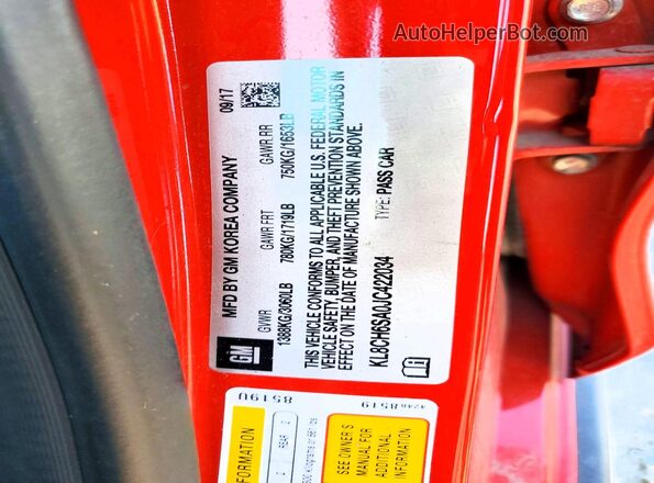 KL8CH6SA0JC422034 2018 CHEVROLET SPARK Red Vista del compartimento del motor