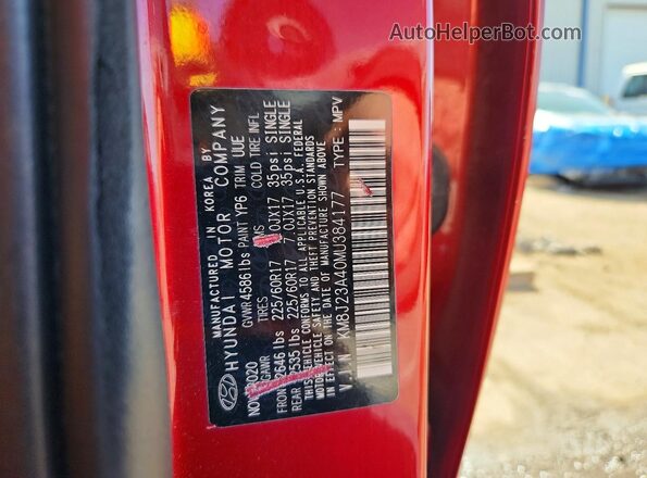KM8J23A40MU384177 2021 HYUNDAI TUCSON Красный Вид наклейки с VIN-кодом