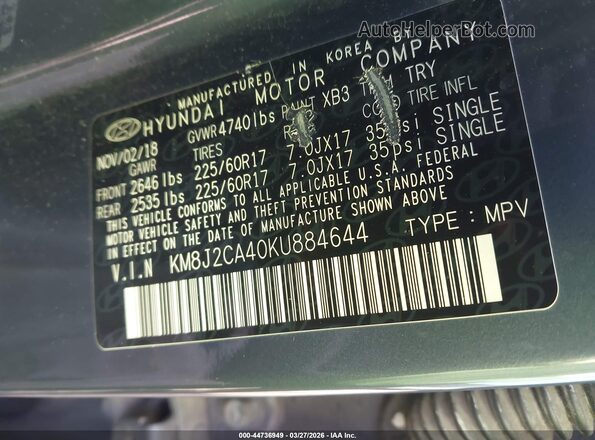 KM8J2CA40KU884644 2019 HYUNDAI TUCSON Gray Engine compartment view