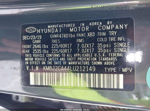 KM8J2CA44LU212149 2020 HYUNDAI TUCSON Gray ძრავის განყოფილების ხედი