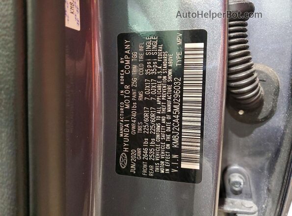 KM8J2CA45MU296032 2021 HYUNDAI TUCSON Gray Vista de la etiqueta del VIN
