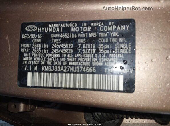 KM8J33A27HU374666 2017 HYUNDAI TUCSON Brown Շարժիչի բաժամունքի տեսք