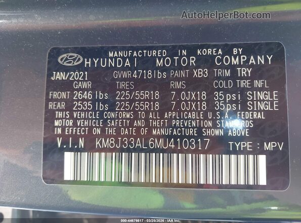 KM8J33AL6MU410317 2021 HYUNDAI TUCSON Gray Vista del compartimento del motor