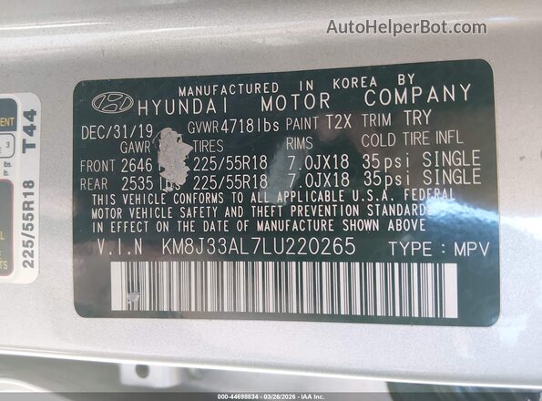 KM8J33AL7LU220265 2020 HYUNDAI TUCSON Silver Engine compartment view