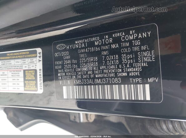 KM8J33AL8MU371083 2021 HYUNDAI TUCSON Black Вид підкапотного простору