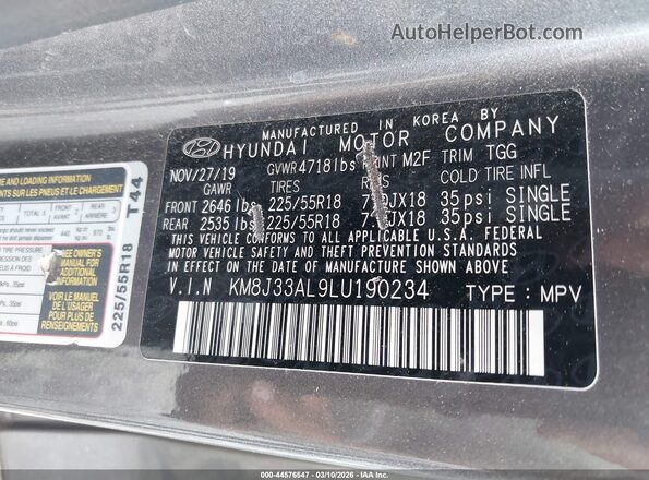 KM8J33AL9LU190234 2020 HYUNDAI TUCSON Серый Вид подкапотного пространства