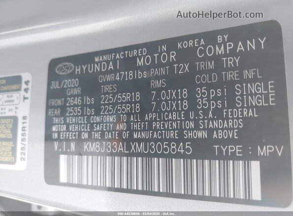 KM8J33ALXMU305845 2021 HYUNDAI TUCSON Silver 