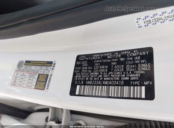 KM8J33ALXMU403418 2021 HYUNDAI TUCSON White Engine compartment view