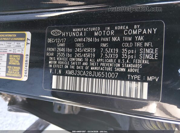 KM8J3CA28JU651007 2018 HYUNDAI TUCSON Черный Вид подкапотного пространства