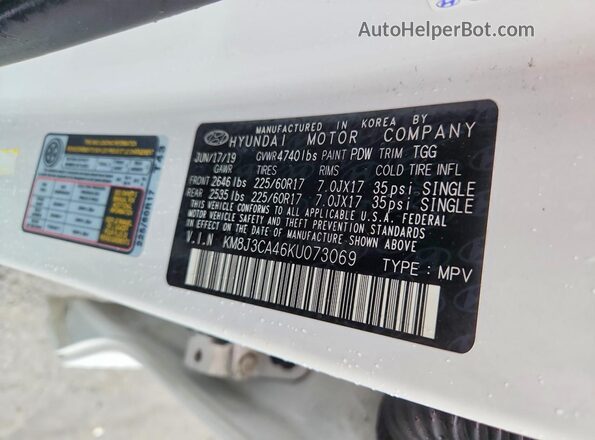 KM8J3CA46KU073069 2019 HYUNDAI TUCSON White 
