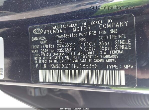 KM8JBCD11RU185356 2024 HYUNDAI TUCSON HYBRID Dark Blue Vista del compartimento del motor