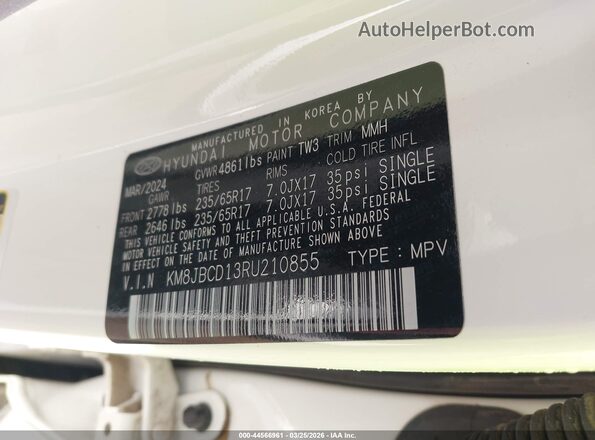 KM8JBCD13RU210855 2024 HYUNDAI TUCSON HYBRID White ძრავის განყოფილების ხედი