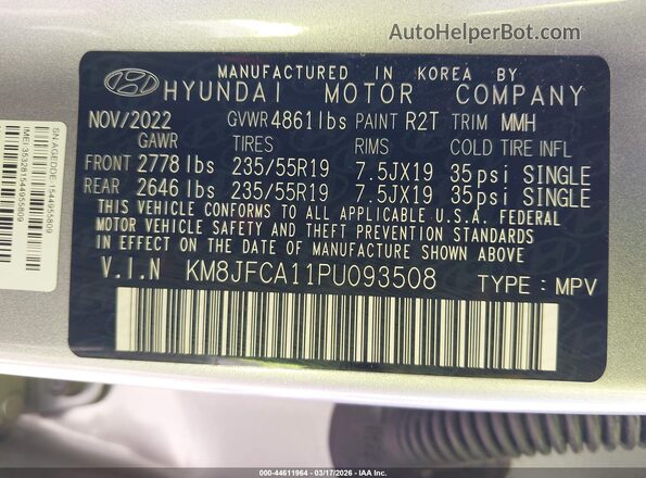 KM8JFCA11PU093508 2023 HYUNDAI TUCSON HYBRID Silver 