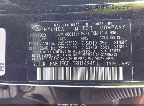 KM8JFCD15RU149481 2024 HYUNDAI TUCSON HYBRID Black Vista del compartimento del motor