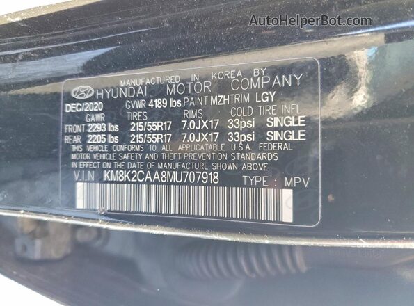 KM8K2CAA8MU707918 2021 HYUNDAI KONA Black VIN կոդի պիտակի տեսք