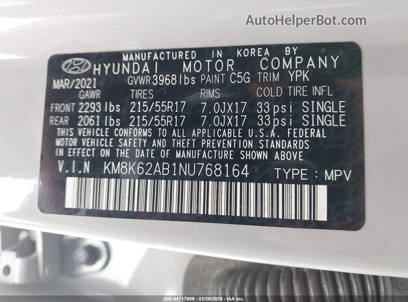 KM8K62AB1NU768164 2022 HYUNDAI KONA Gray Vista del compartimento del motor