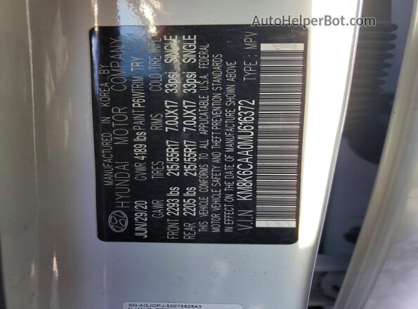 KM8K6CAA0MU616372 2021 HYUNDAI KONA White VIN կոդի պիտակի տեսք