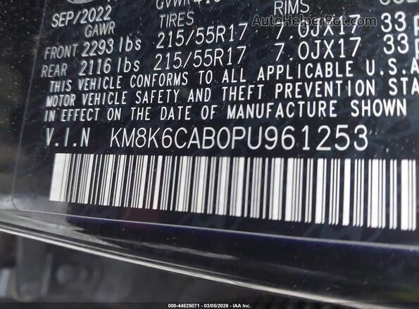KM8K6CAB0PU961253 2023 HYUNDAI KONA Black Շարժիչի բաժամունքի տեսք