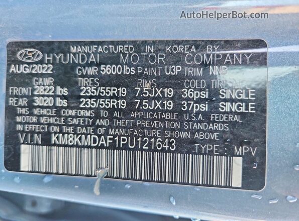 KM8KMDAF1PU121643 2023 HYUNDAI IONIQ Teal Widok naklejki z numerem VIN