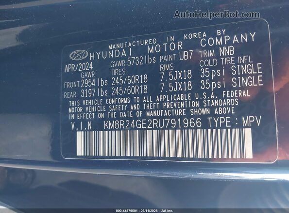 KM8R24GE2RU791966 2024 HYUNDAI PALISADE Dark Blue Вид подкапотного пространства