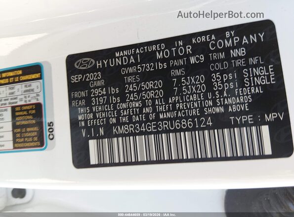 KM8R34GE3RU686124 2024 HYUNDAI PALISADE Белый Вид подкапотного пространства