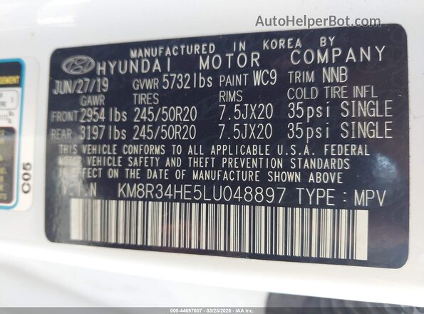 KM8R34HE5LU048897 2020 HYUNDAI PALISADE Белый 