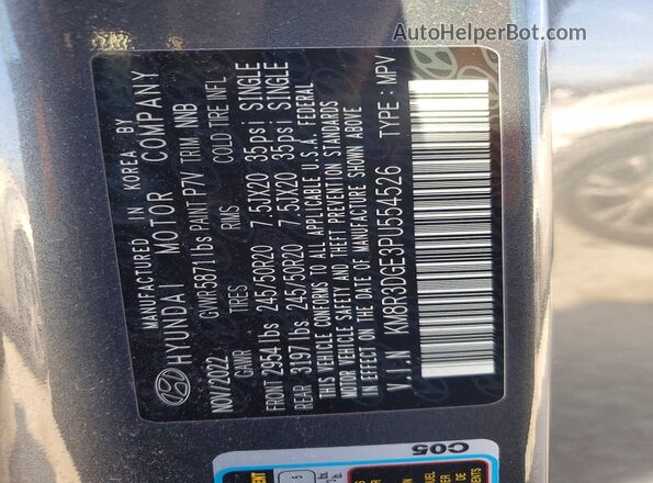 KM8R3DGE3PU554526 2023 HYUNDAI PALISADE Gray VIN კოდის სტიკერის ხედი
