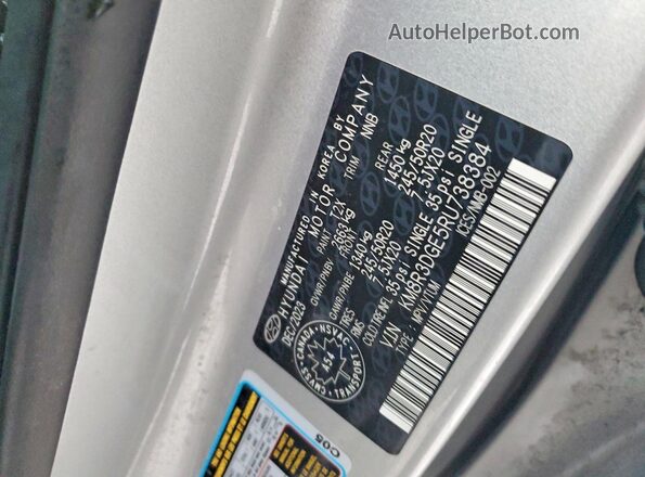 KM8R3DGE5RU738384 2024 HYUNDAI PALISADE Gray Widok naklejki z numerem VIN