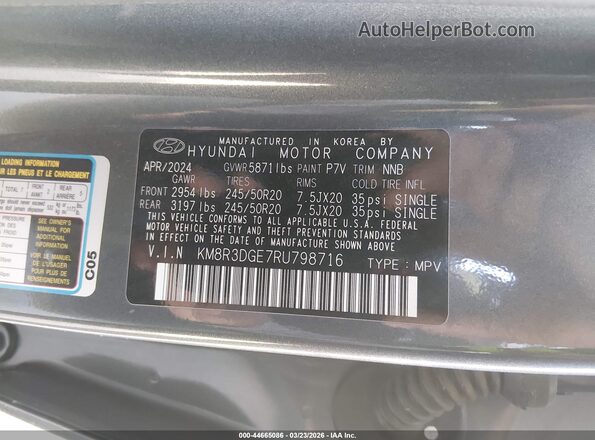 KM8R3DGE7RU798716 2024 HYUNDAI PALISADE Серый Вид подкапотного пространства