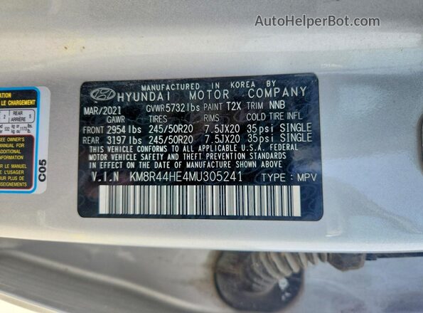 KM8R44HE4MU305241 2021 HYUNDAI PALISADE Серебряный Вид подкапотного пространства