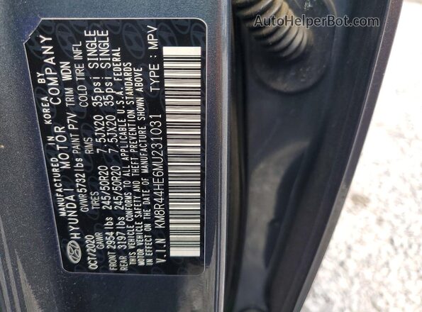 KM8R44HE6MU231031 2021 HYUNDAI PALISADE Charcoal VIN კოდის სტიკერის ხედი