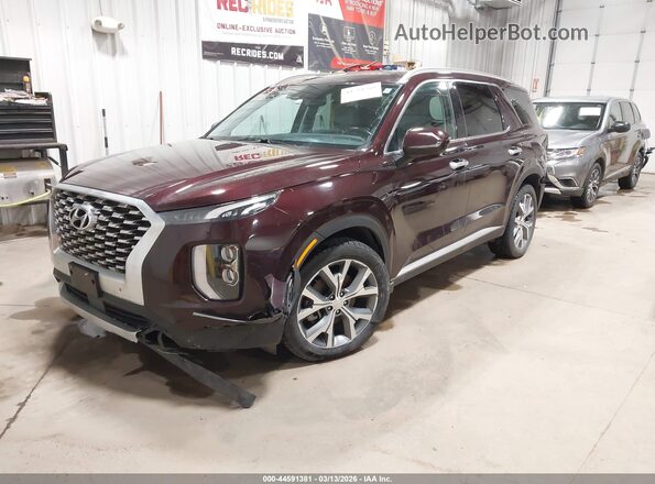 KM8R4DHE5LU093416 2020 HYUNDAI PALISADE Maroon Առջևի ձախ երեք քառորդ տեսարան