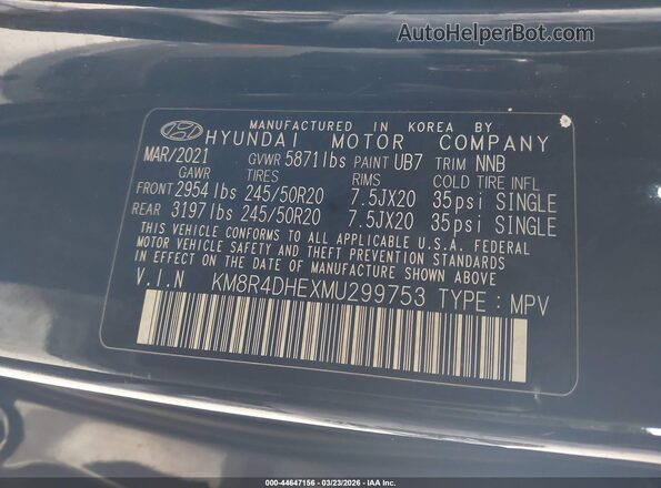 KM8R4DHEXMU299753 2021 HYUNDAI PALISADE Black Engine compartment view