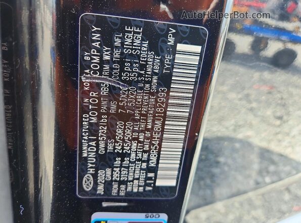 KM8R54HE8MU182993 2021 HYUNDAI PALISADE Черный Вид наклейки с VIN-кодом