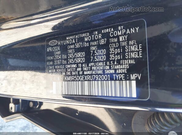 KM8R5DGEXRU792001 2024 HYUNDAI PALISADE Black ძრავის განყოფილების ხედი