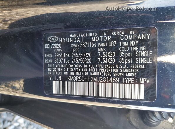 KM8R5DHE2MU231489 2021 HYUNDAI PALISADE Синий 