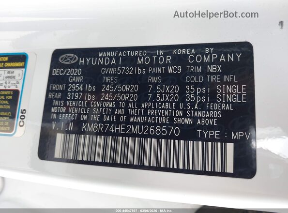 KM8R74HE2MU268570 2021 HYUNDAI PALISADE White Engine compartment view