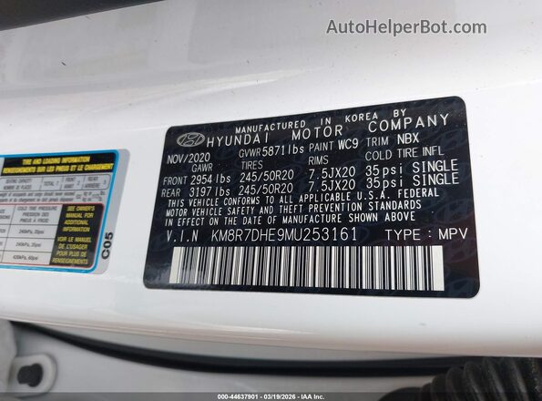 KM8R7DHE9MU253161 2021 HYUNDAI PALISADE Белый Вид подкапотного пространства